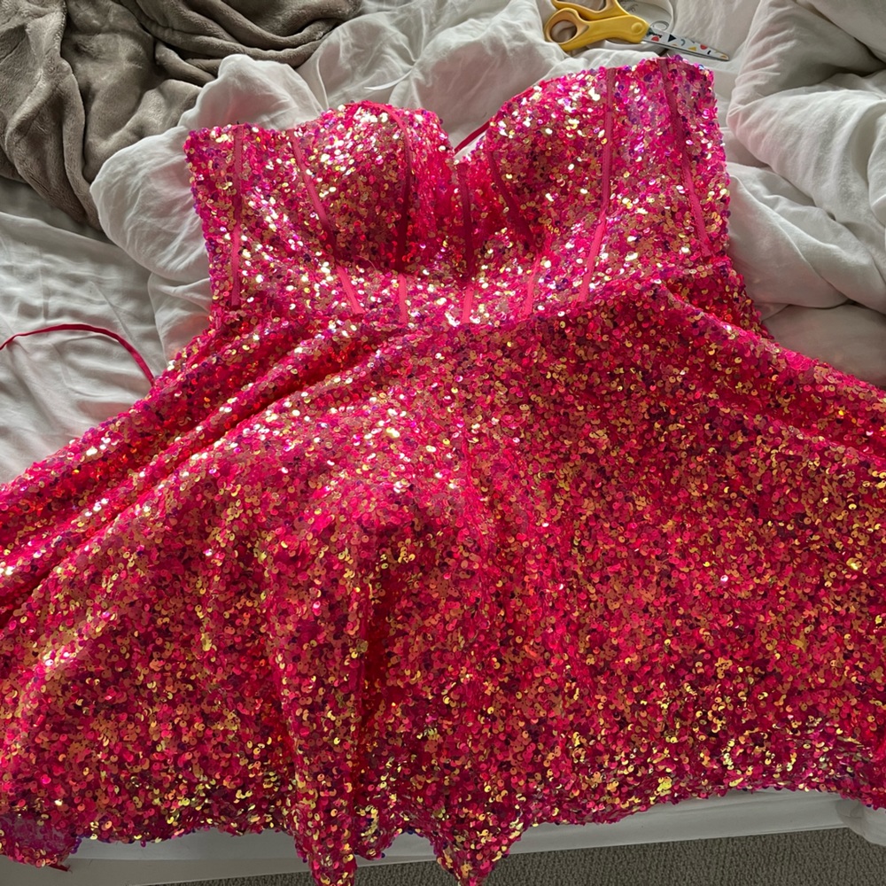 Hot pink sparkling homecoming dress